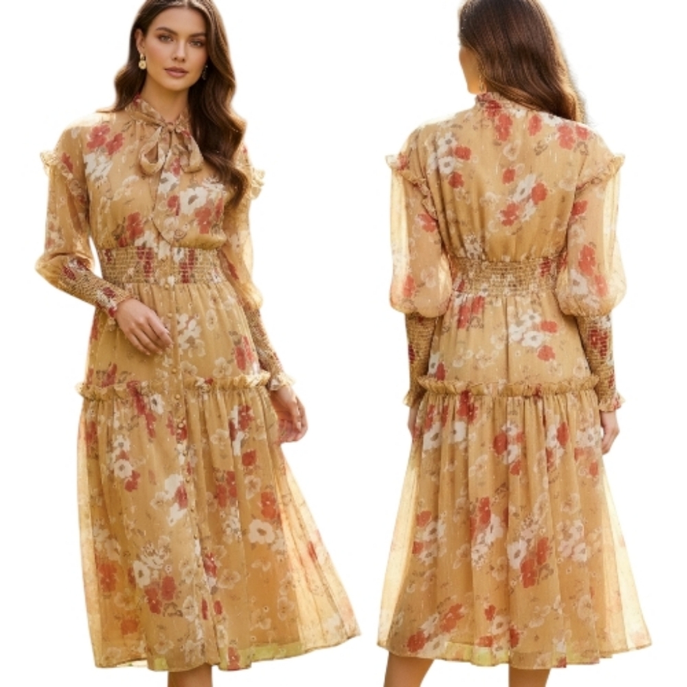 WALTER BAKER "Artur" Poppy Paradise Chiffon Midi Dress - Size XL